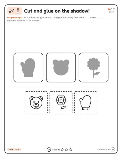 Picture puzzle page with cut-out pieces